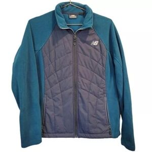 New Balance Womens Quilted Fleece Full Zip Jacket Blue Size Medium